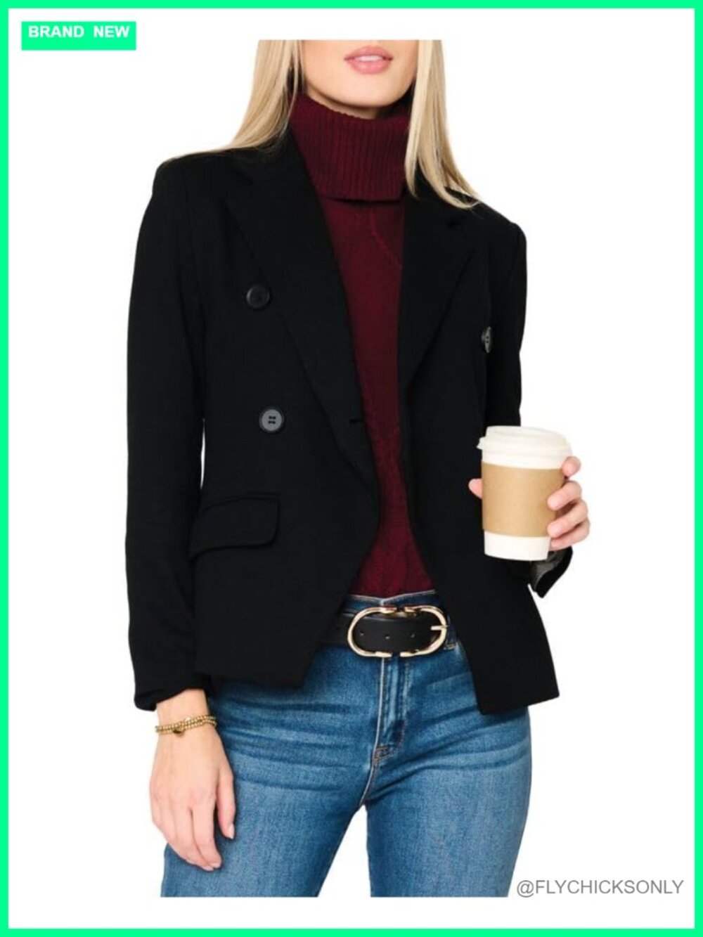 Women's Double Breasted Blazer Split Cuff Peaked Lapels Work Casual